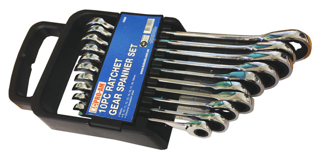 10Piece Metric Ratchet Gear Spanner Set 8,10-15, 17-19mm, Carbon Steel