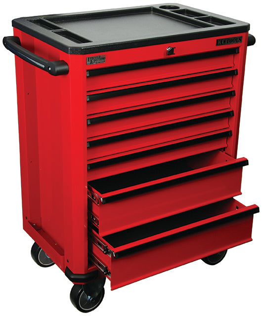 712 X 472 X 986mm 7 Drawer Roll Cabinet, W/Black Plastic Moulded Top, Bbs: Red