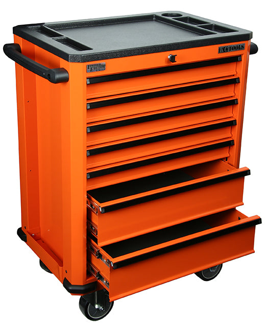 712 X 472 X 986mm 7 Drawer Roll Cabinet, W/Black Plastic Moulded Top, Bbs: Orange