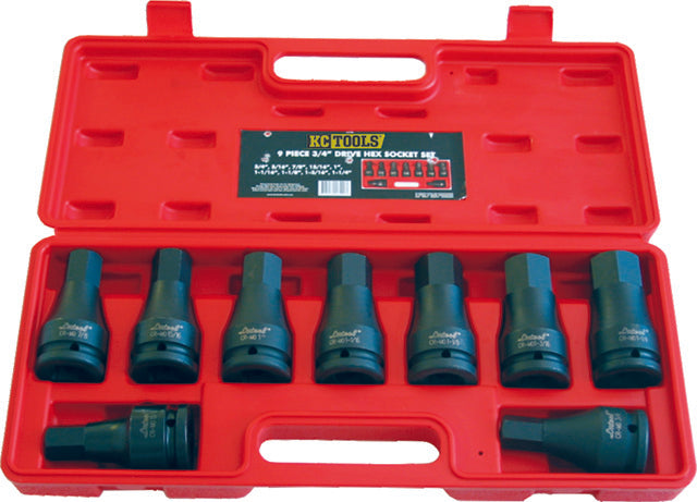 9 Piece AF  x 3/4-Inch Drive In-Hex Impact Socket Set