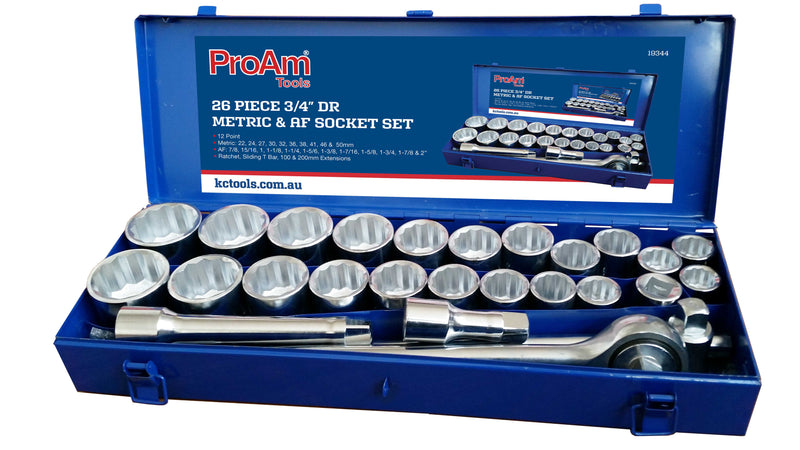 3/4" Dr Socket Set, AF & Metric 26 Piece