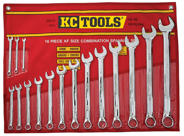 16 Piece Spanner Set, Combination, 1/4" - 1-1/4"