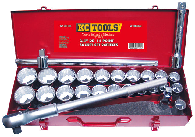 3/4" Drive Socket Set, AF & Metric 26 Piece