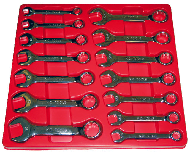 14 Piece Spanner Set, Combination, Extra Short, AF & Metric