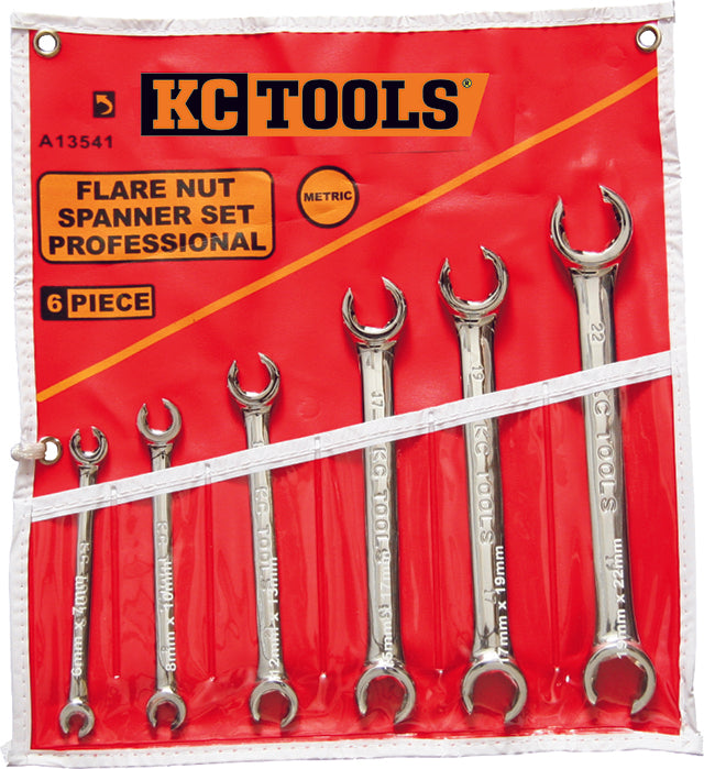 6 Piece 6 Point Spanner Set, Flare Nut, 6mm - 24mm