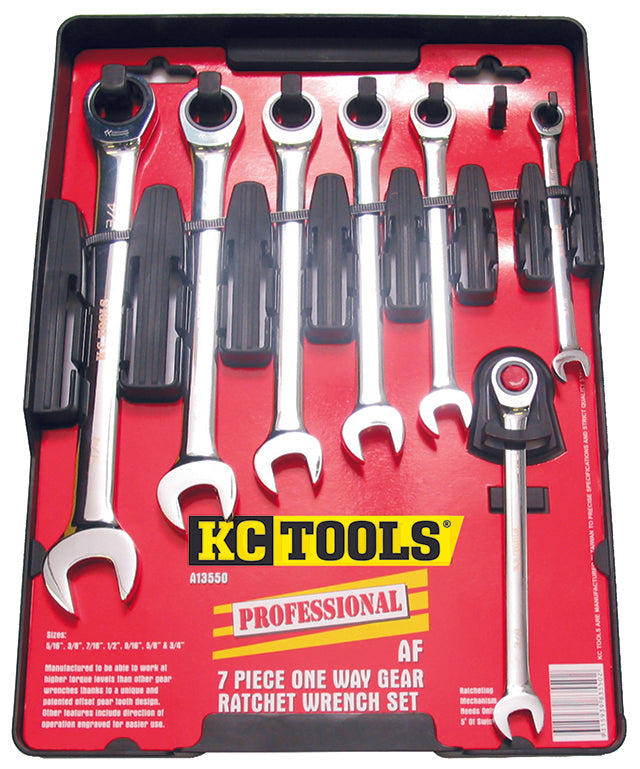 7 Piece Spanner Set, One Way Gear Ratchet, 5/16" - 3/4"