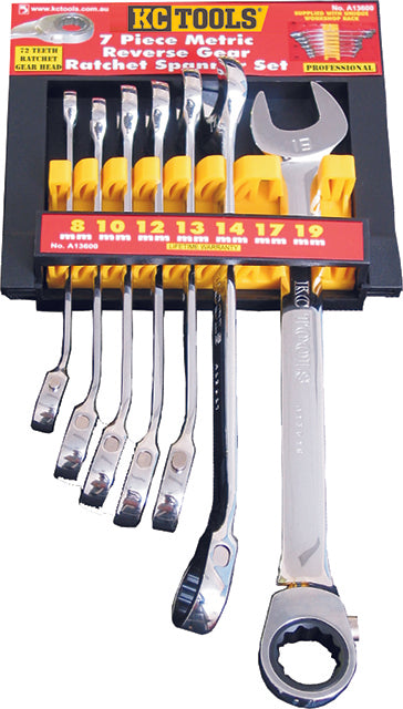 7 Piece Spanner Set, Reverse Gear Ratchet, 8mm - 19mm