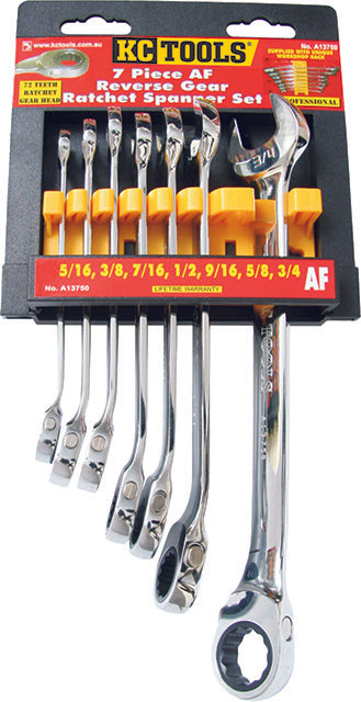 7 Piece Spanner Set, Reverse Gear Ratchet, 5/16" - 3/4"