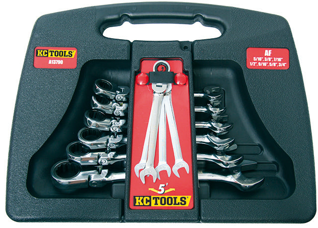 7 Piece Spanner Set, One Way Gear Ratchet, AF Flex Head 72T