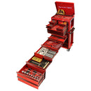 409 Piece AF & M Tool Kit, 10 Drawer Tool Box & 7 Drawer Roll Cabinet, W/Black Plastic Moulded Top, Bbs: Red