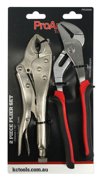 2Piece Pliers, 250mm Groove Joint Multigrips, 250mm Locking, Curved Jaw